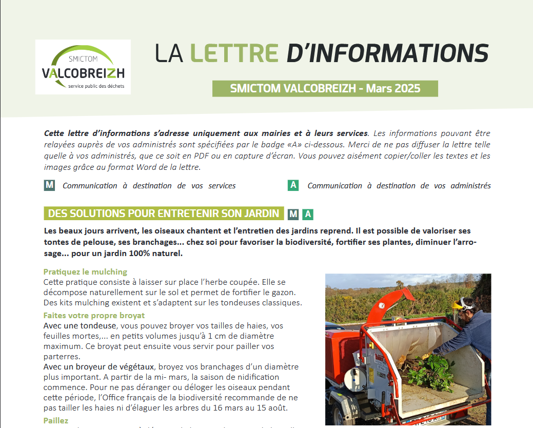 Lettre d&rsquo;infos SMICTOM VALCOBREIZH