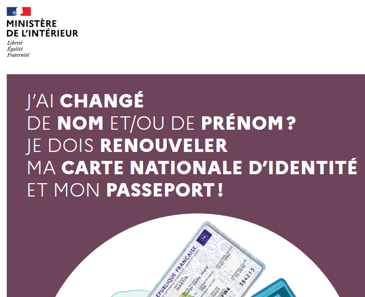 Titres d&rsquo;identité suite changement de nom/prénom